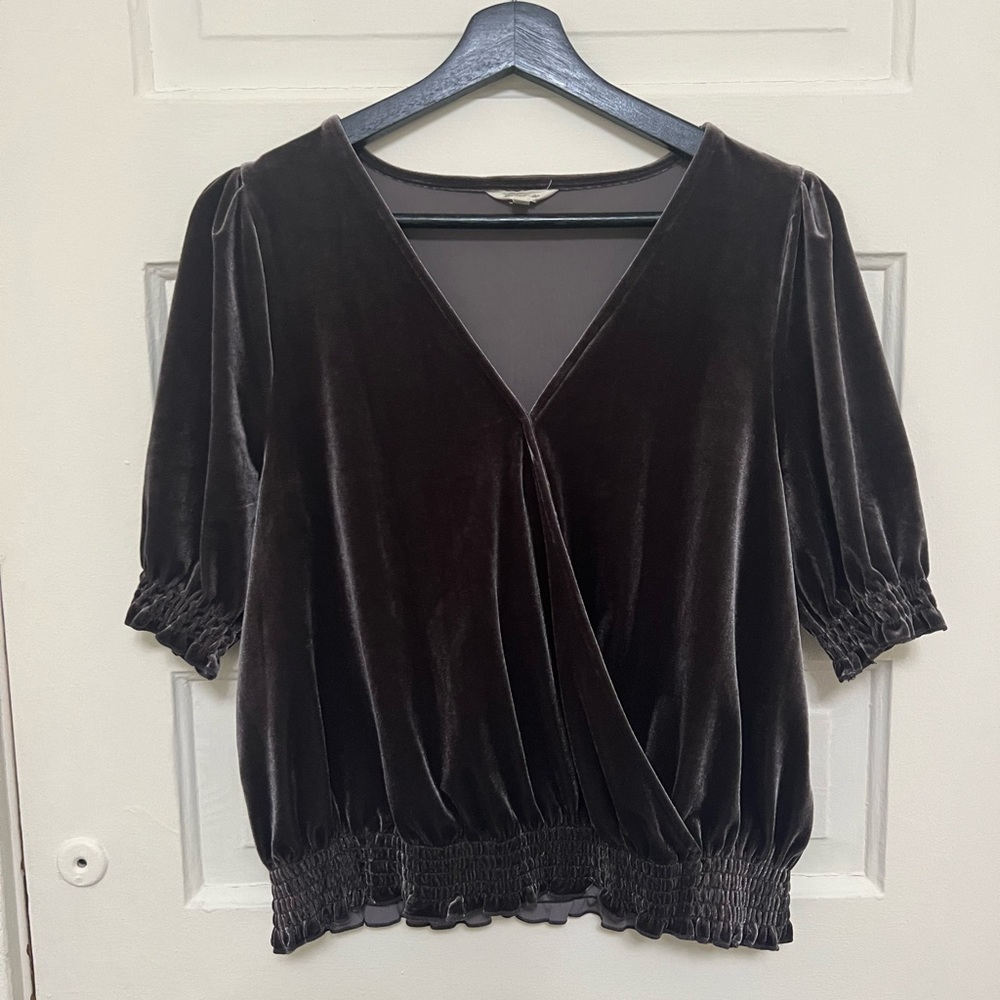 MADEWELL velvet smocked crossover top gorgeous gunmetal grey, medium